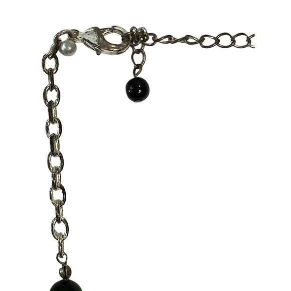 Statement Necklace Graduated Black Beads With Silver Beads & Chain Lobster Clasp - Picture 4 of 5